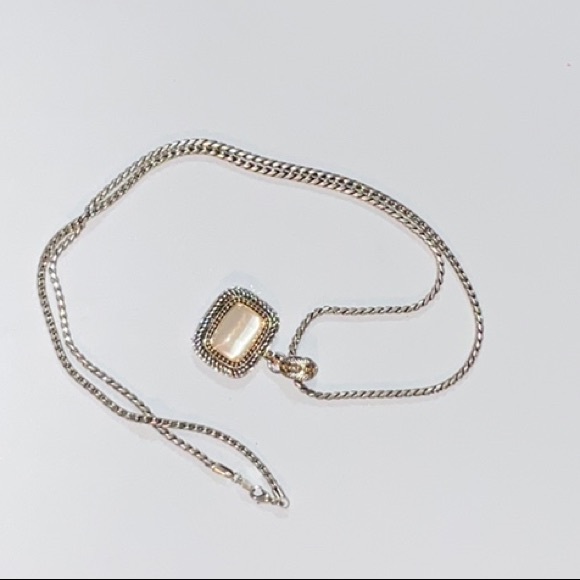 Avon SP Gold and Silver Tone Metal Pendant With Faux Mother of Pearl Long Chain - Picture 1 of 12